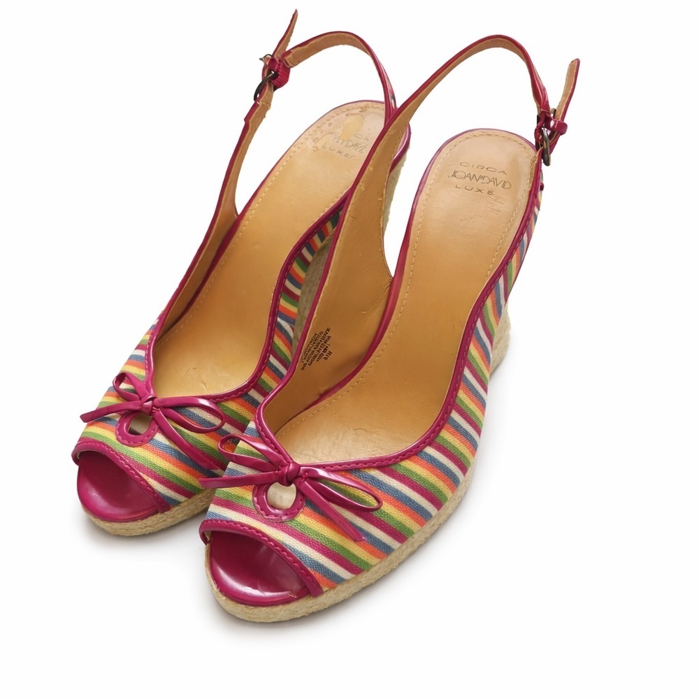 Joan & David Luxe Rainbow Striped Open-Toe Wedge Sandals Women’s 8.5 | NWOT - Picture 3 of 6